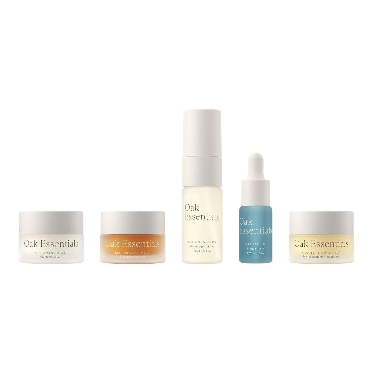 Oak Essentials Mini Routine | Clean Hydrating Travel-Size Set with Cleanser, Mask, Balm, Oil & Toner