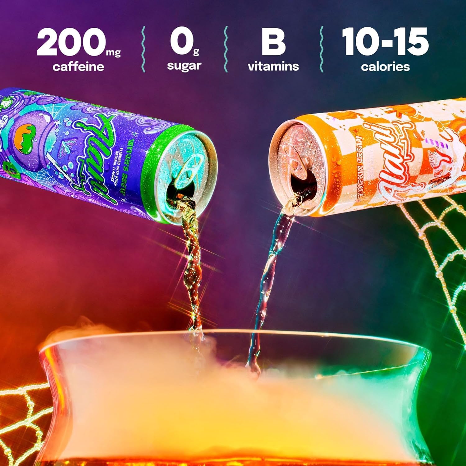 Witch's Brew & Pumpkin Cream Energy Drink Variety Pack, Sugar Free, Low Calorie, 12 fl oz, 4 Pack, Cans