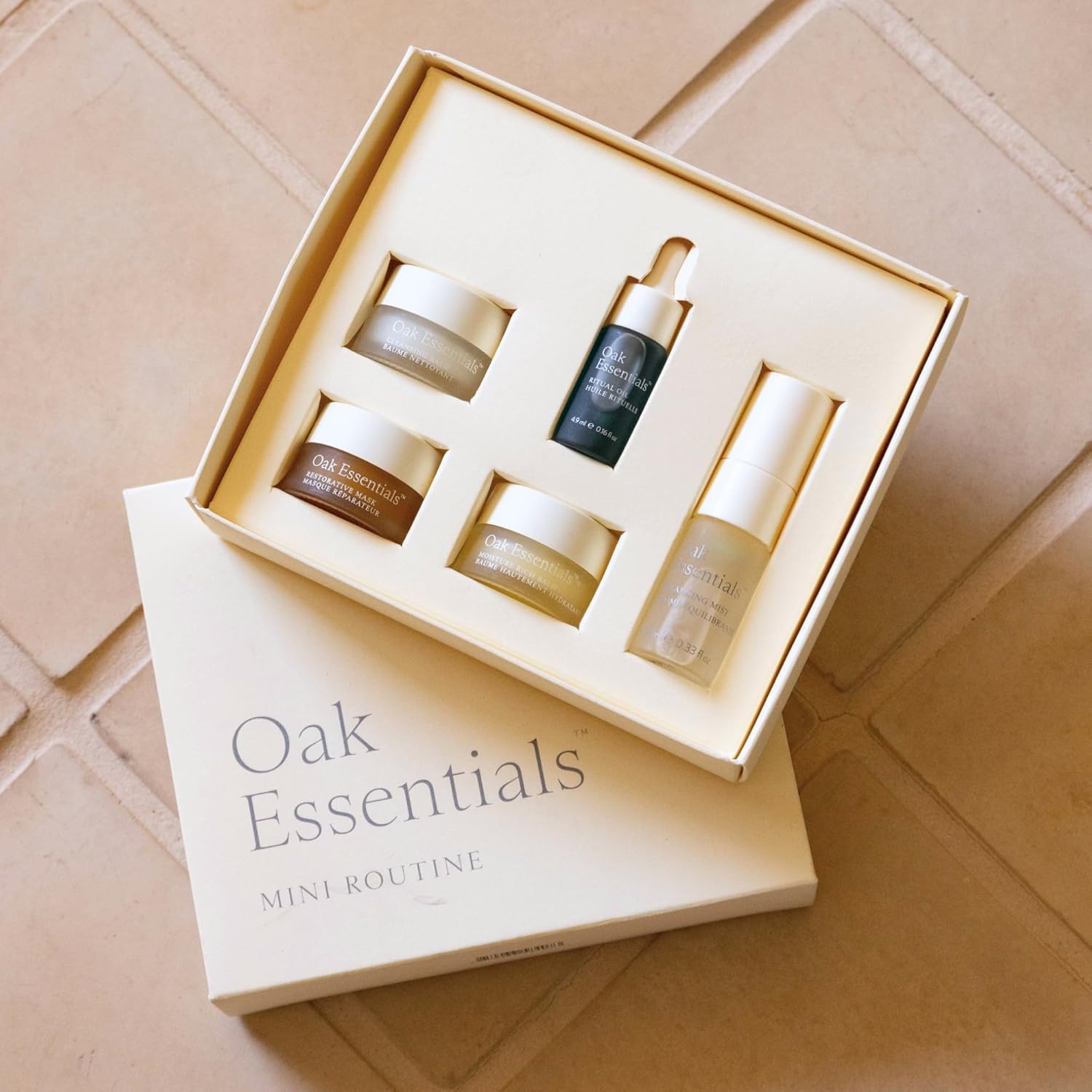 Oak Essentials Mini Routine | Clean Hydrating Travel-Size Set with Cleanser, Mask, Balm, Oil & Toner