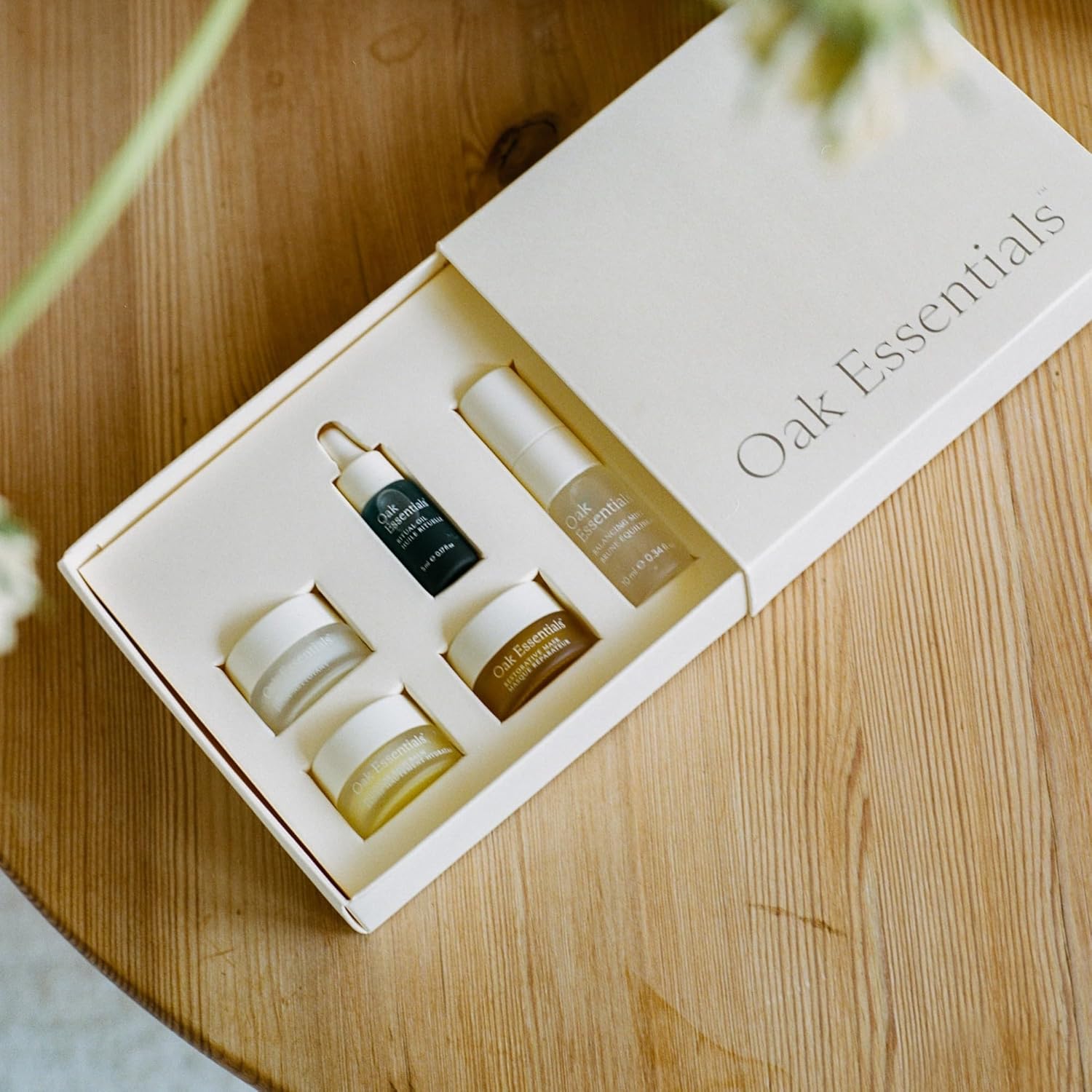 Oak Essentials Mini Routine | Clean Hydrating Travel-Size Set with Cleanser, Mask, Balm, Oil & Toner