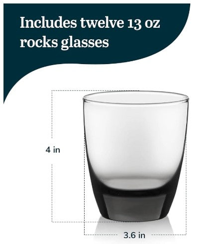 Classic Smoke Tumbler Glasses, Classy, Timeless Drinkware Set of 12, 18 Oz, Dishwasher Safe Drinking Cooler Glasses for Special
