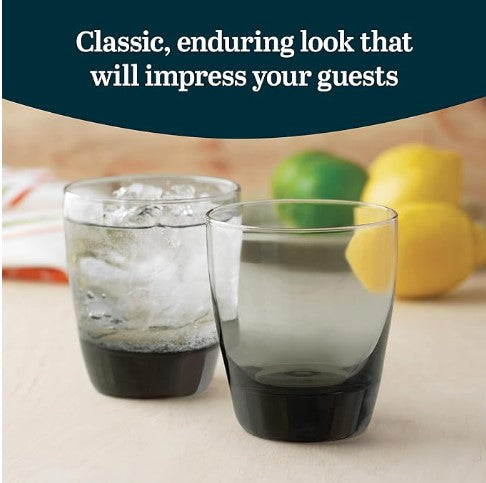 Classic Smoke Tumbler Glasses, Classy, Timeless Drinkware Set of 12, 18 Oz, Dishwasher Safe Drinking Cooler Glasses for Special
