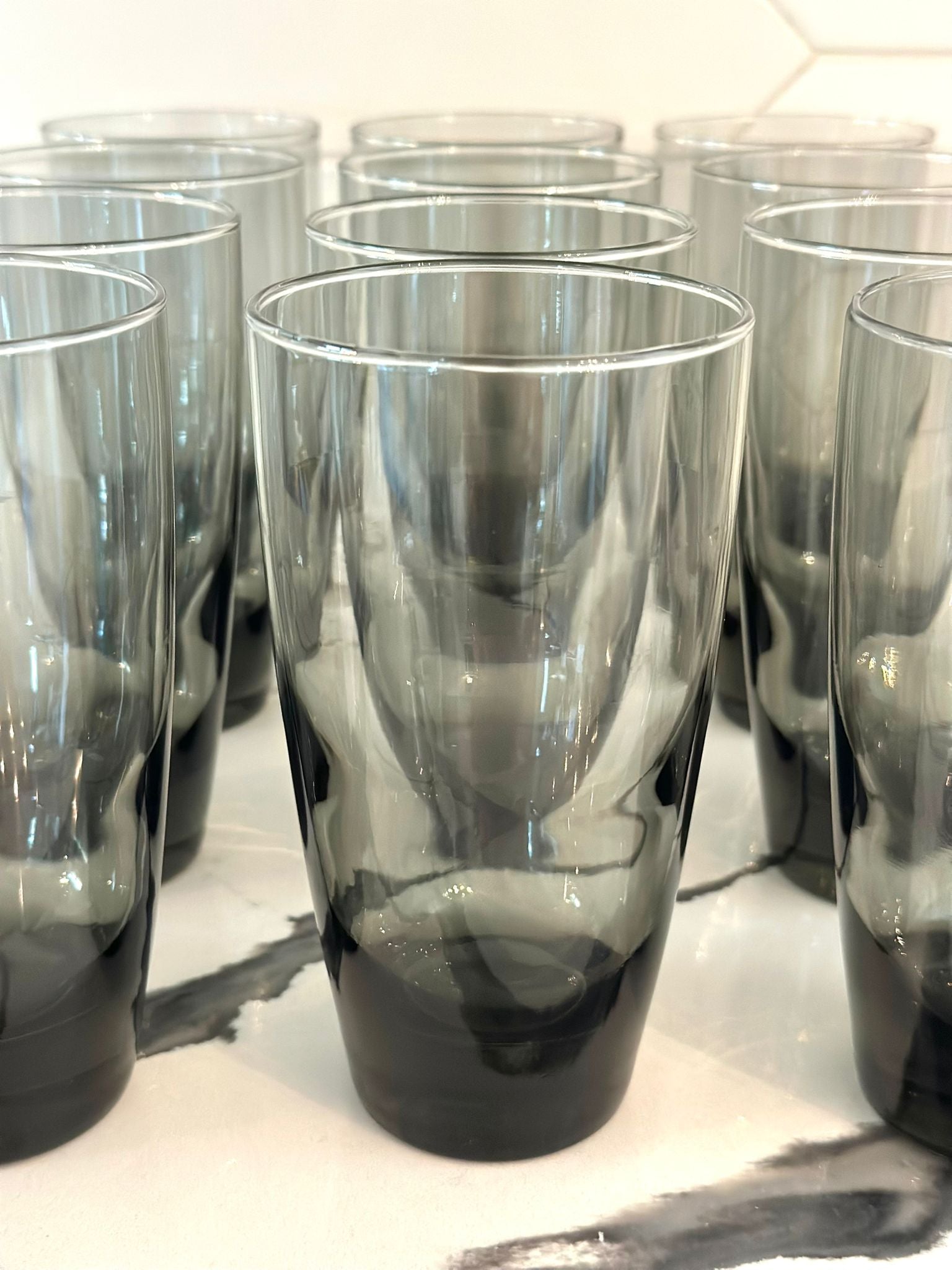 Classic Smoke Tumbler Glasses, Classy, Timeless Drinkware Set of 12, 18 Oz, Dishwasher Safe Drinking Cooler Glasses for Special